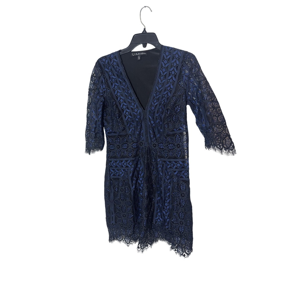 For Love & Lemons Dress Womens Large Blue Lace V Neck Bodycon Mini Party Wedding